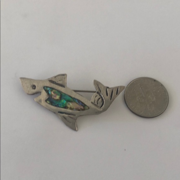 Sterling Silver Abalone Shark Pin Mexico Taxco - Picture 2 of 7